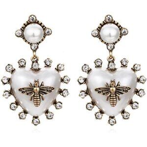 Boho Honey Bee Pearl Dangle Earrings | CZ Bee Statement Drops